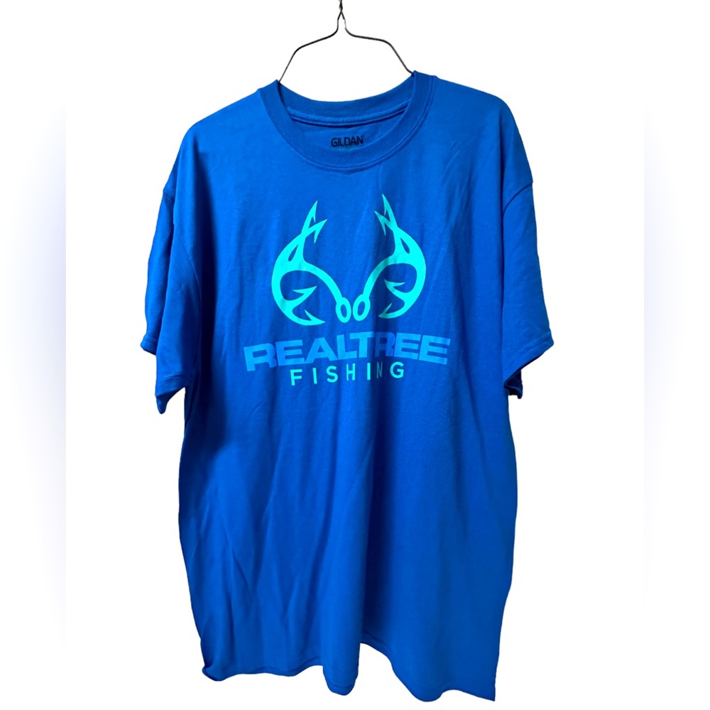 Men’s Gilden Dry Blend Blue Real Tree‎ fishing tee shirt size Large NWOT (3054)